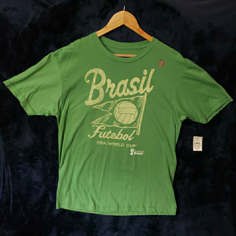 Vtg 2014 Official Fifa World Cup GrBrasil Futbol T-Shirt Brand New With Tags